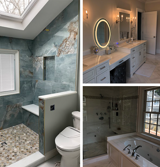 Connecticut bathroom remodeling projects by Kitchen Traditions. Vanity, sink, tub, and shower installation.