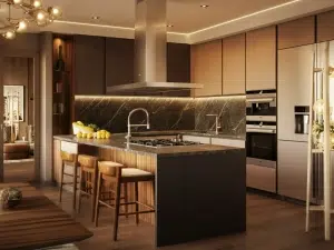 Contemporary kitchen remodel that is a blend of modern, traditional and industrial design.