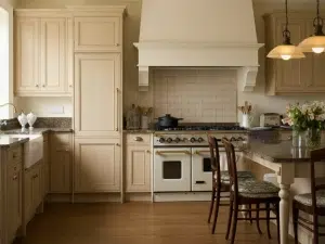 Traditional custom kitchen with energy efficient lighting, additional storage, paneled cabinet doors.