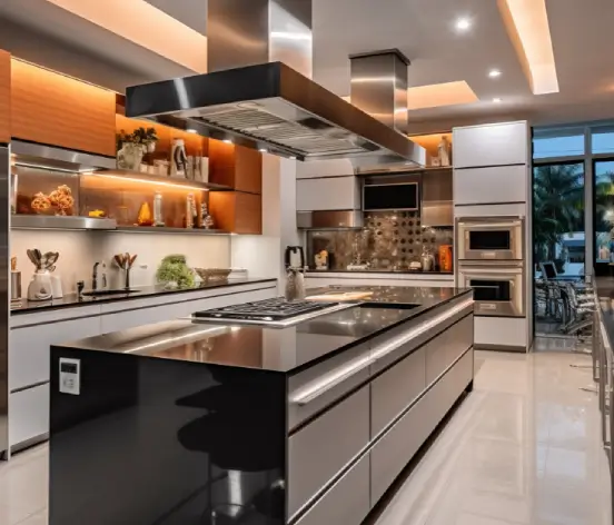 custom-kitchen-remodel-fairfield-county A modern custom kitchen with elegant cabinetry and island in a Connecticut home showcasing high quality craftsmanship.