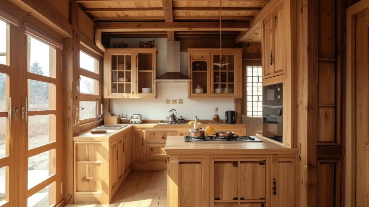 wood-kitchen-cabinets-2026-renaissance Example of modern wood-grain kitchen cabinets represent this year’s kitchen design trend away from the standard white cabinetry.
